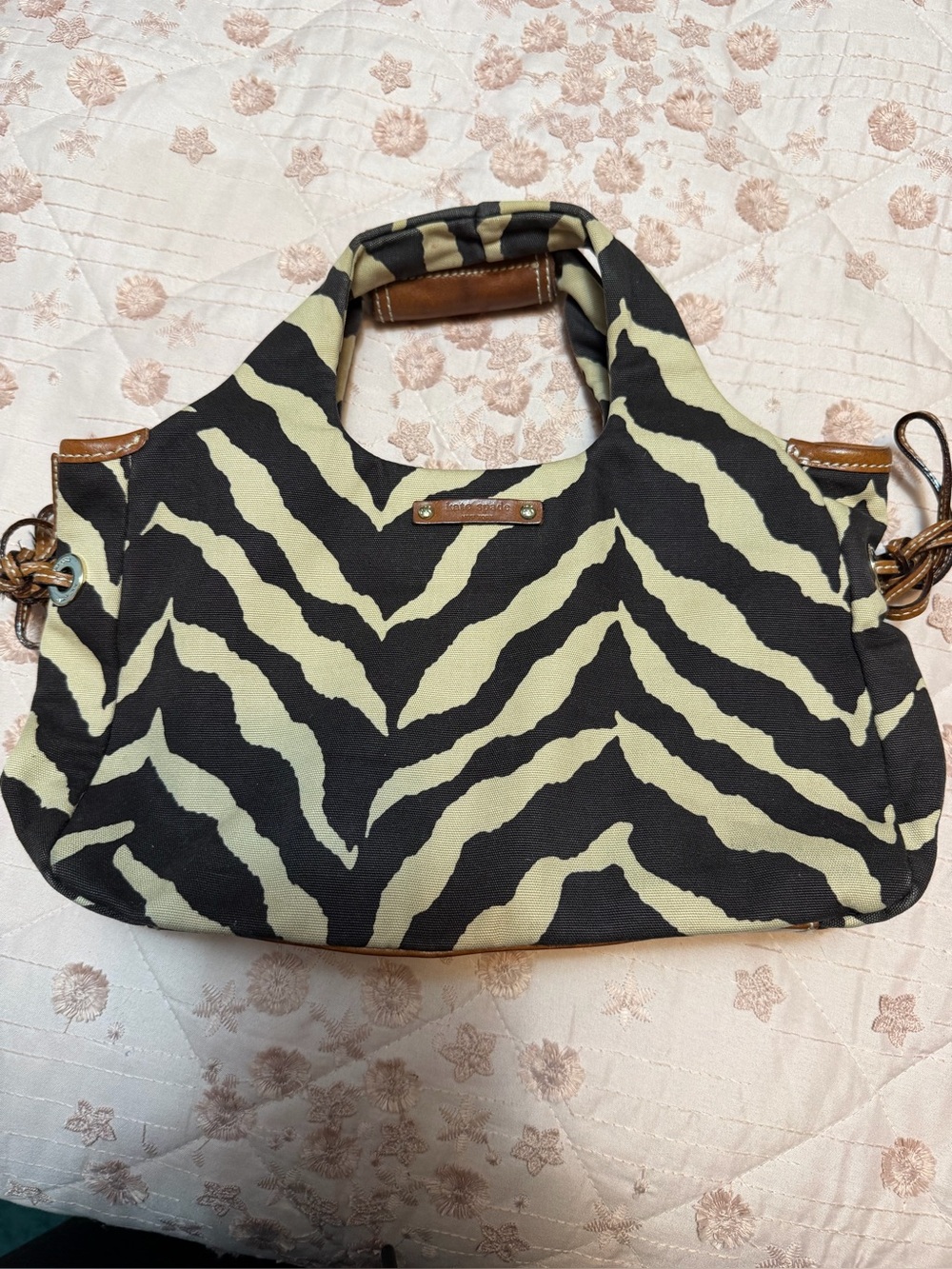 Vintage Kate Spade Zebra Print Canvas Shoulder Bag Hobo - Y2K Green Polka Dot